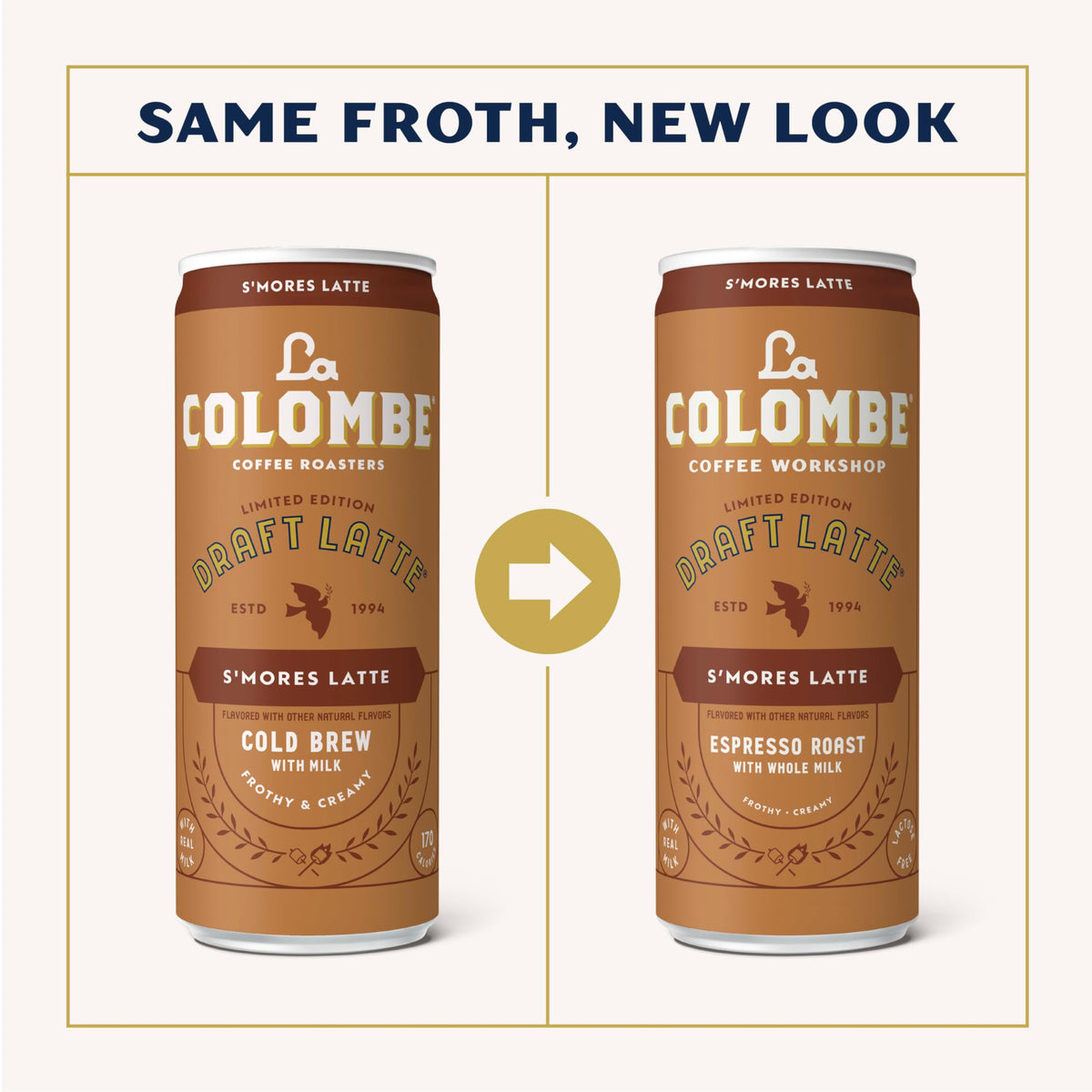 La Colombe S'mores Latte creamy foam close-up highlights silky texture.
