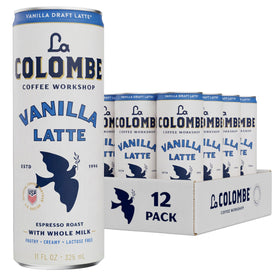 La Colombe Vanilla Draft Latte can, side view, ideal for on the go