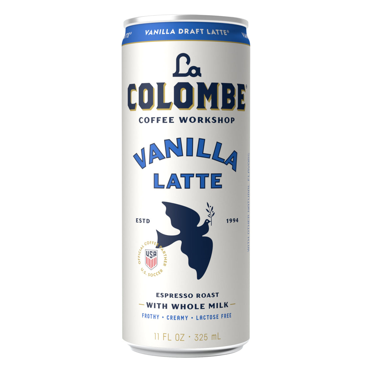 La Colombe latte milk foam close up, silky smooth texture