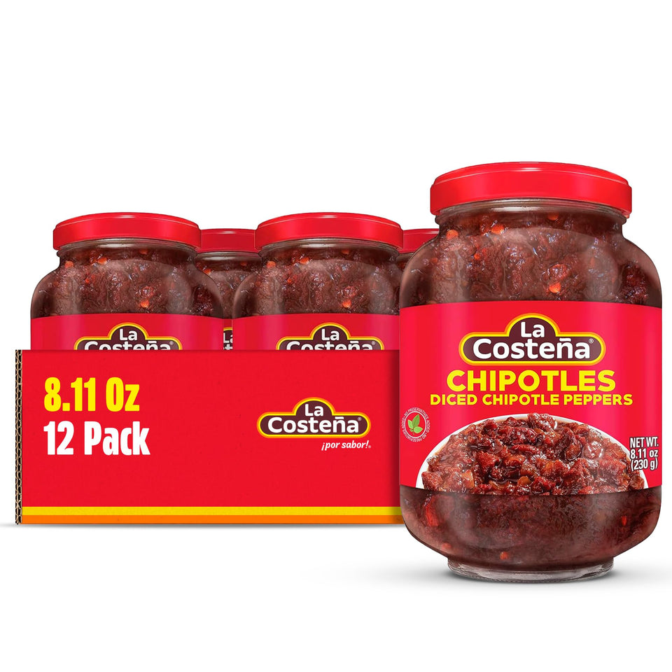 La Costeña chipotle peppers in adobo, diced, smoky flavor for tacos and sauces.