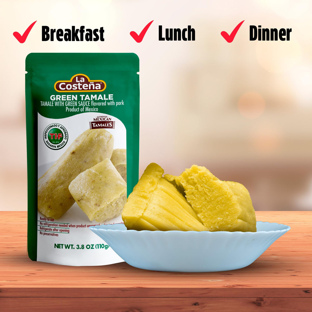 La Costena tamales as a dorm room snack option with no refrigeration.