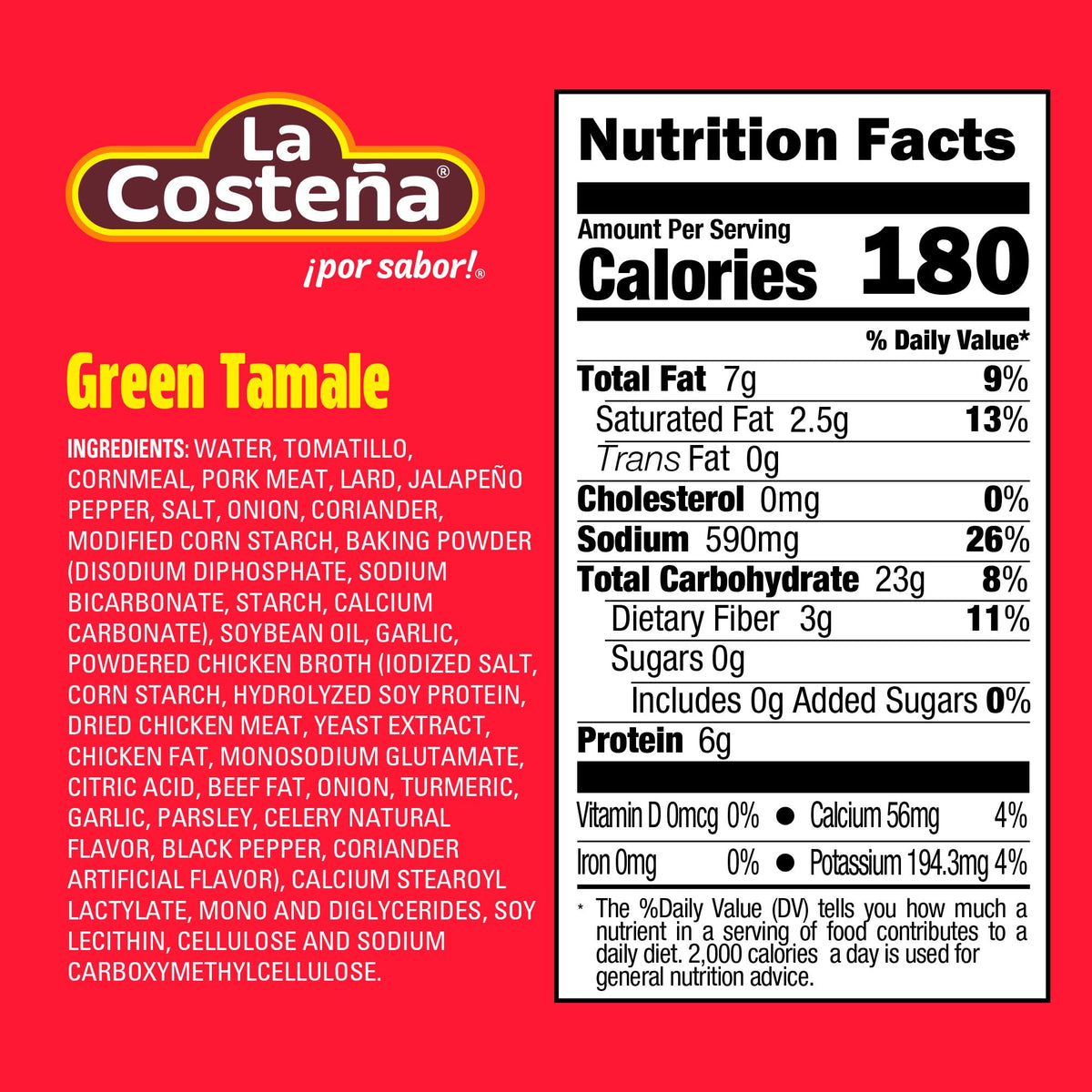 La Costena green tamales with pork and masa texture, ideal for quick meals.
