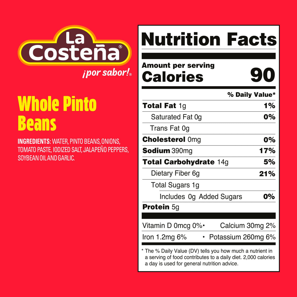 La Costeña Pinto Beans ready-to-serve can image emphasizes convenient heat-and-serve option.