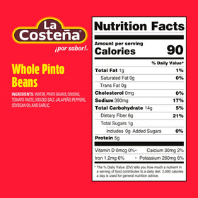 La Costeña Pinto Beans ready-to-serve can image emphasizes convenient heat-and-serve option.