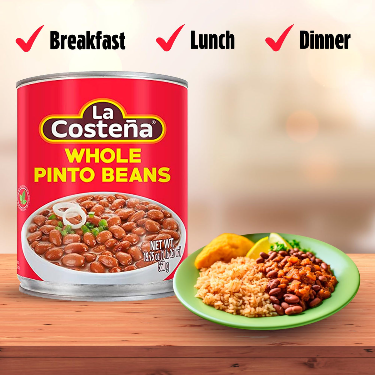La Costeña Pinto Beans burrito filling demonstrates hearty plant-based protein.