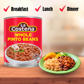 La Costeña Pinto Beans burrito filling demonstrates hearty plant-based protein.