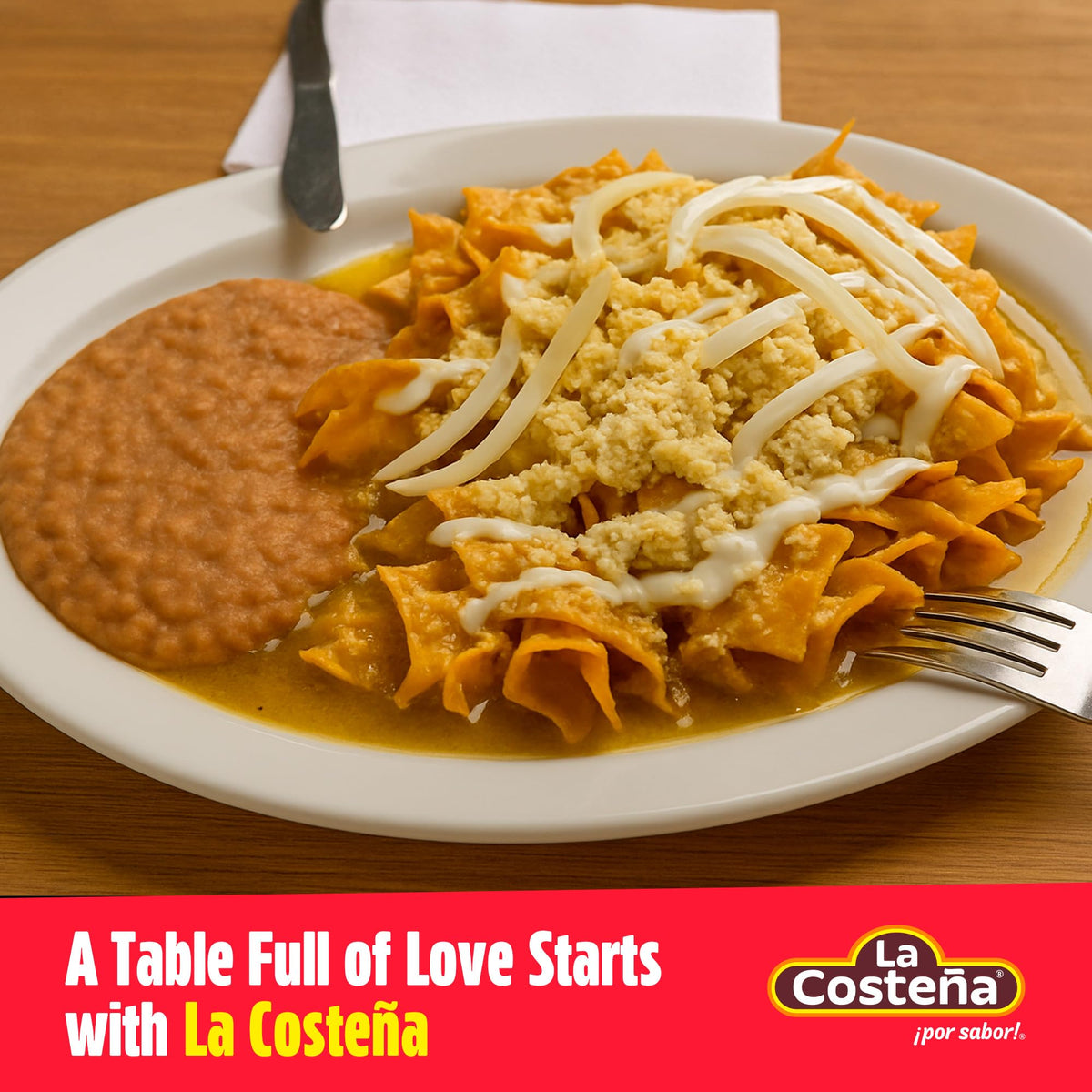 La Costeña refried pinto beans on taco night as a versatile addition.