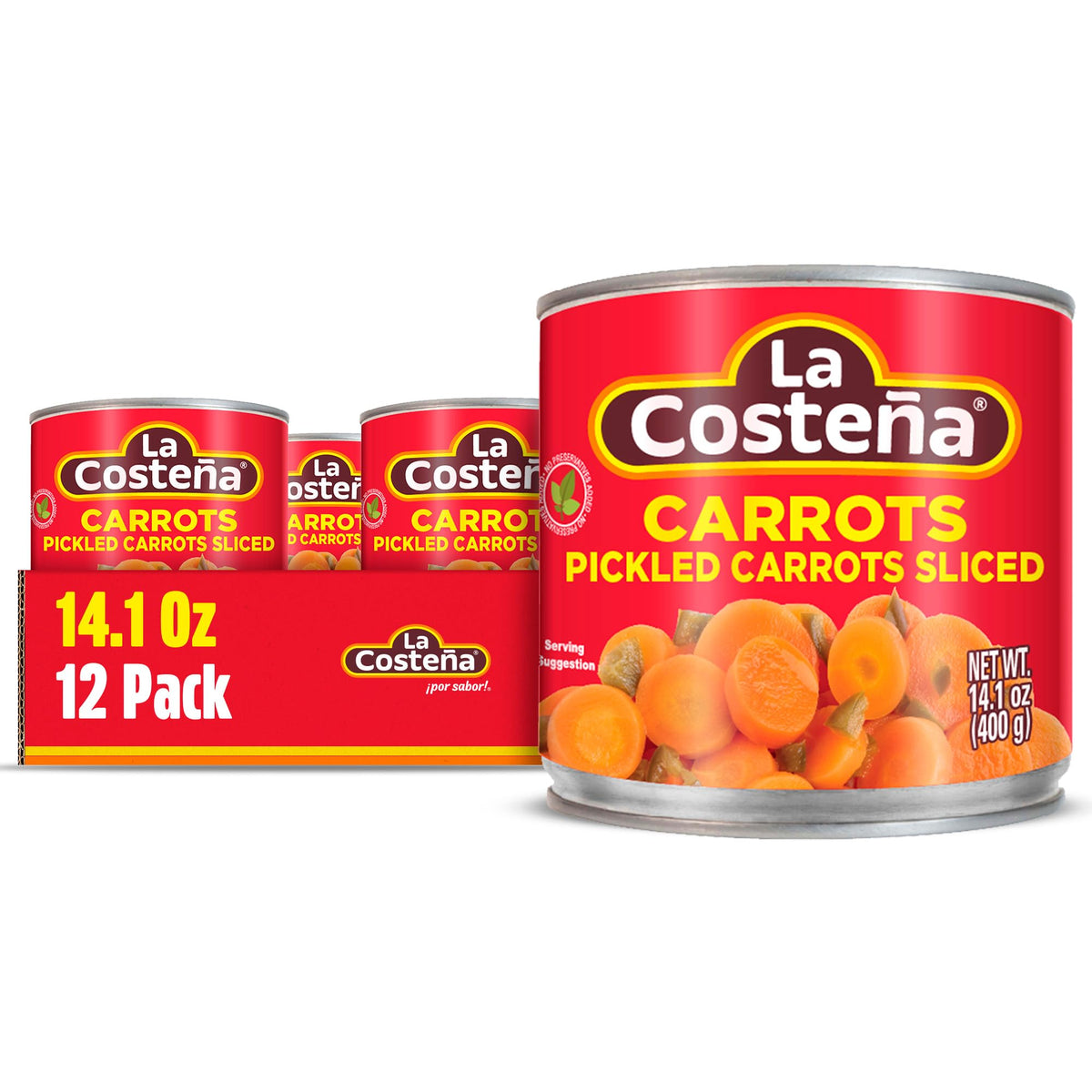 La Costeña sliced pickled carrots with jalapeños front can for quick, zesty meals