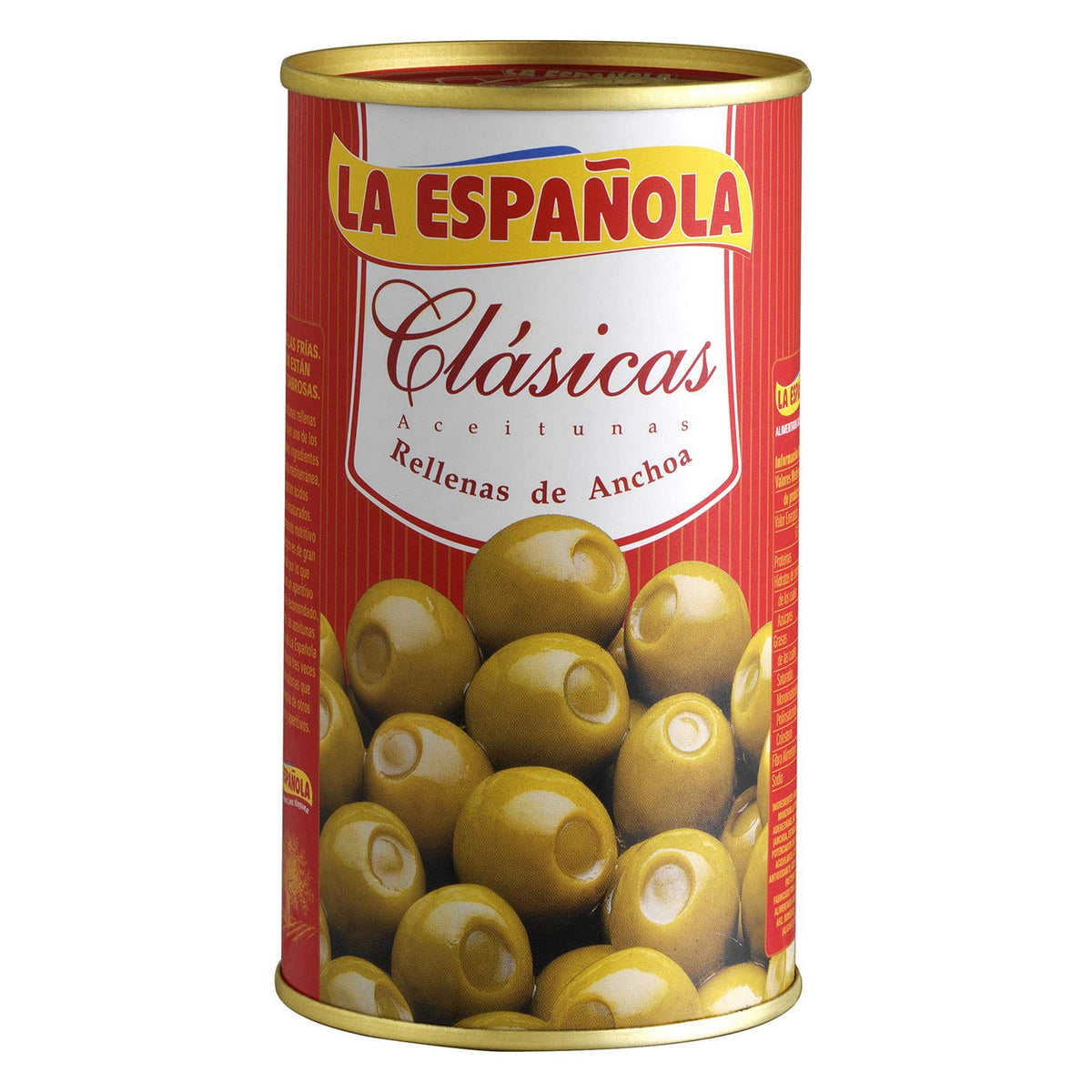 La Española Clasicas green olives stuffed with anchovies on a cheese board, ideal appetizer.