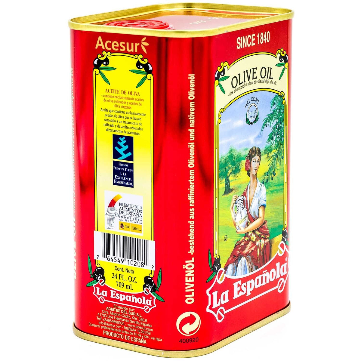 La Española Pure Olive Oil label reflects tradition from Andalucía.