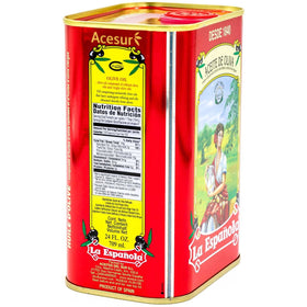 La Española Pure Olive Oil pour demonstrates smooth finish for sautéing and grilling.