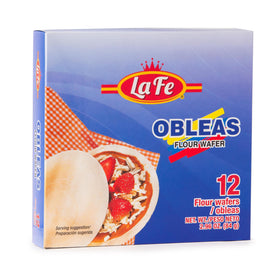 La Fe Obleas pack front with 12 wafers, a versatile snack ready for toppings