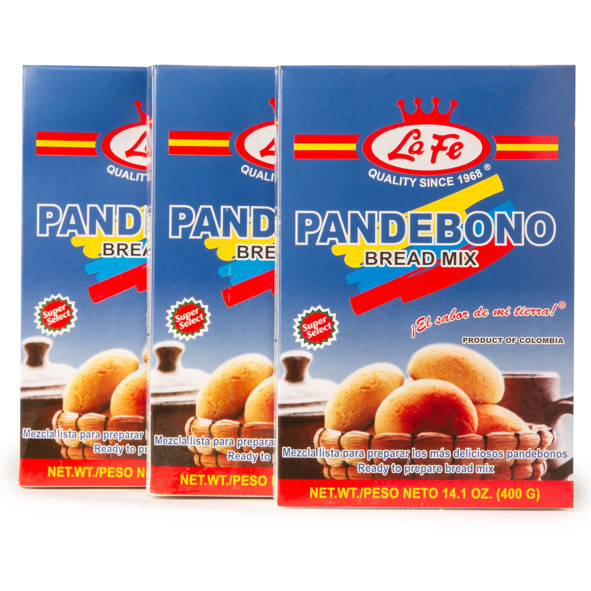 La Fe Pan de Bono bread mix pack front showcases authentic Colombian cheese bread mix ready to bake