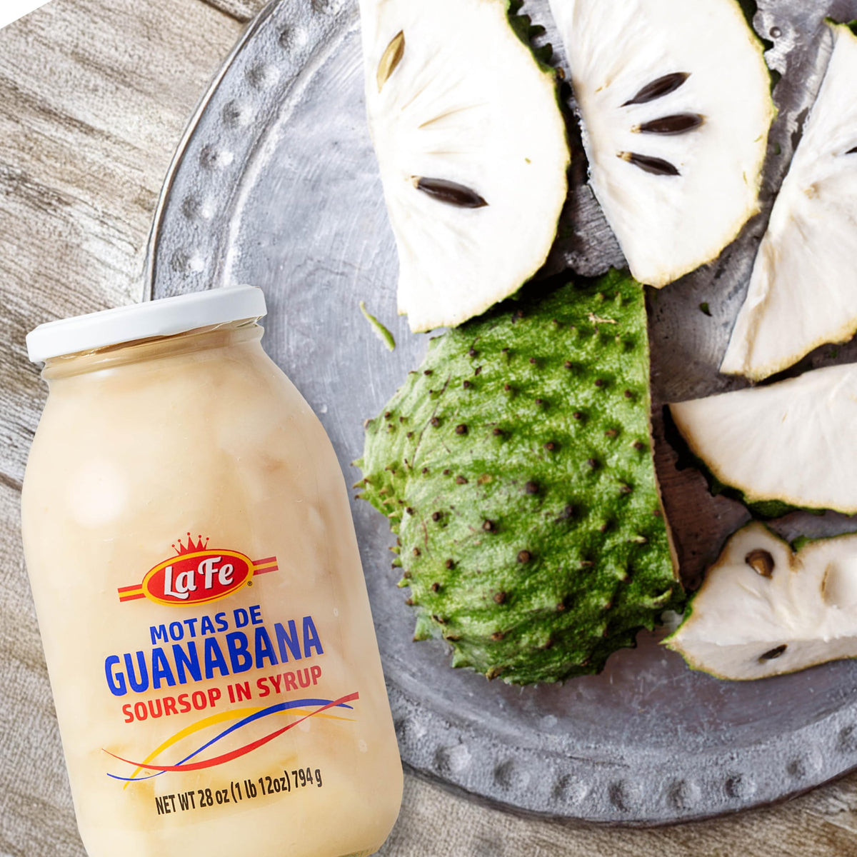 La Fe soursop pulp ingredients highlighting fiber and vitamin C
