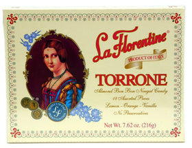 La Florentine Torrone Candy vanilla flavor close-up, almond nougat.