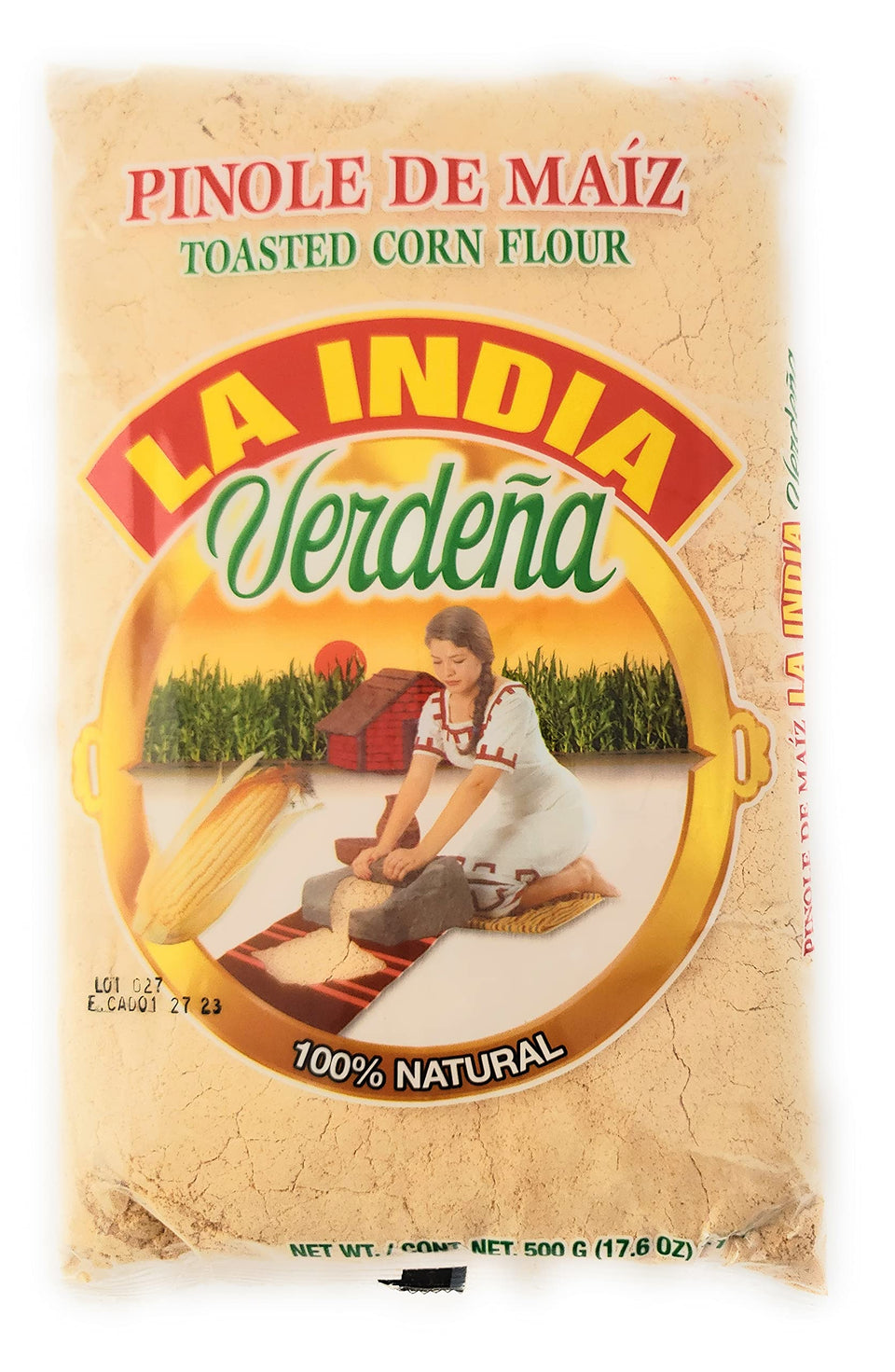 La India Verdena toasted corn pinole pack shows a natural ingredient for traditional recipes