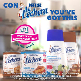 La Lechera condensed milk adding rich sweetness to coffee.