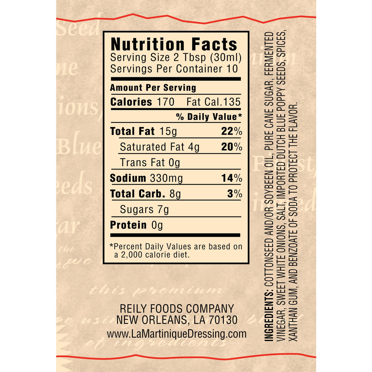 La Martinique bottle highlights high-quality oil and vinegar for a balanced tang.