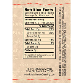 La Martinique bottle highlights high-quality oil and vinegar for a balanced tang.