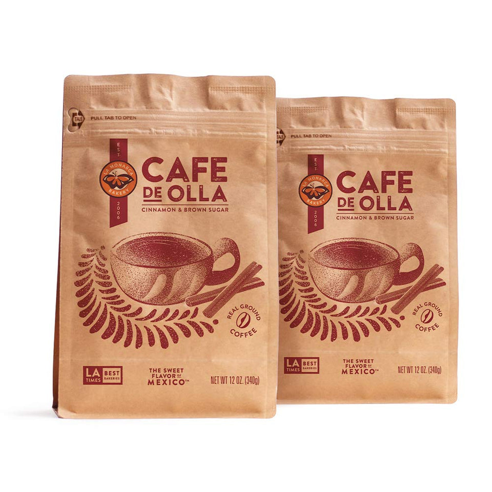 La Monarca Café de Olla ground coffee packs offer a bold morning brew.