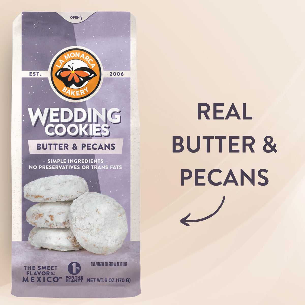 La Monarca Bakery cookies dusted with powdered sugar, perfect for gifting.