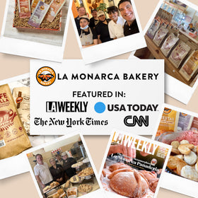La Monarca Bakery eco-friendly note about ECOLIFE partnership and conservation support.