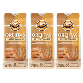 La Monarca Orejitas 3-4-ounce bags show buttery, flaky mini palmiers.