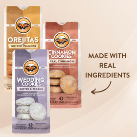La Monarca Orejitas Mini Palmiers Pack – real butter, sugar dusting, flaky golden crunch.