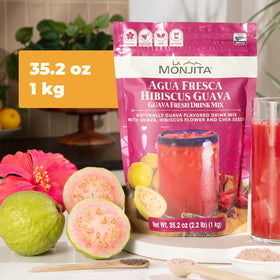 La Monjita Agua Fresca Hibiscus Guava no-added-sugar label communicates clean ingredients