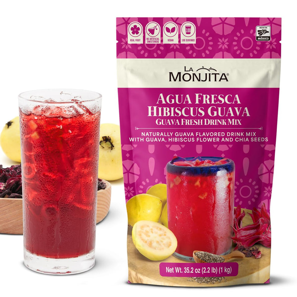 La Monjita Agua Fresca Hibiscus Guava pack shot for authentic Mexican refreshment