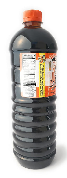 La Negra Va salsa marisquera label close-up highlighting authentic seafood sauce.