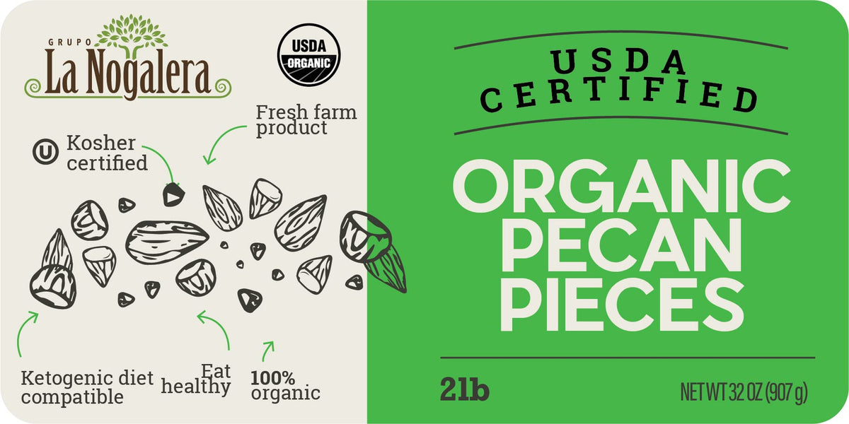 La Nogalera USDA organic pecans, non-GMO and keto-friendly for healthy desserts.