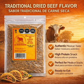 La Nortenita carne seca mexicana shredded jerky texture in a convenient pack.