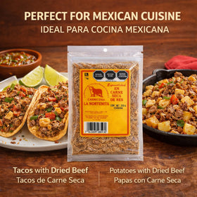 La Nortenita carne seca enhances salads and tacos with authentic flavor.