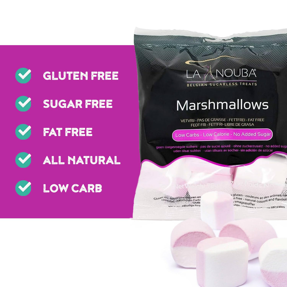 La Nouba Sugar Free Marshmallows melting into hot chocolate for a cozy treat.