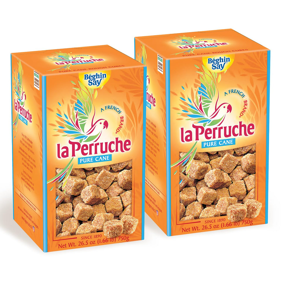 La Perruche brown sugar cubes 750g box front, ideal for coffee and cocktails.