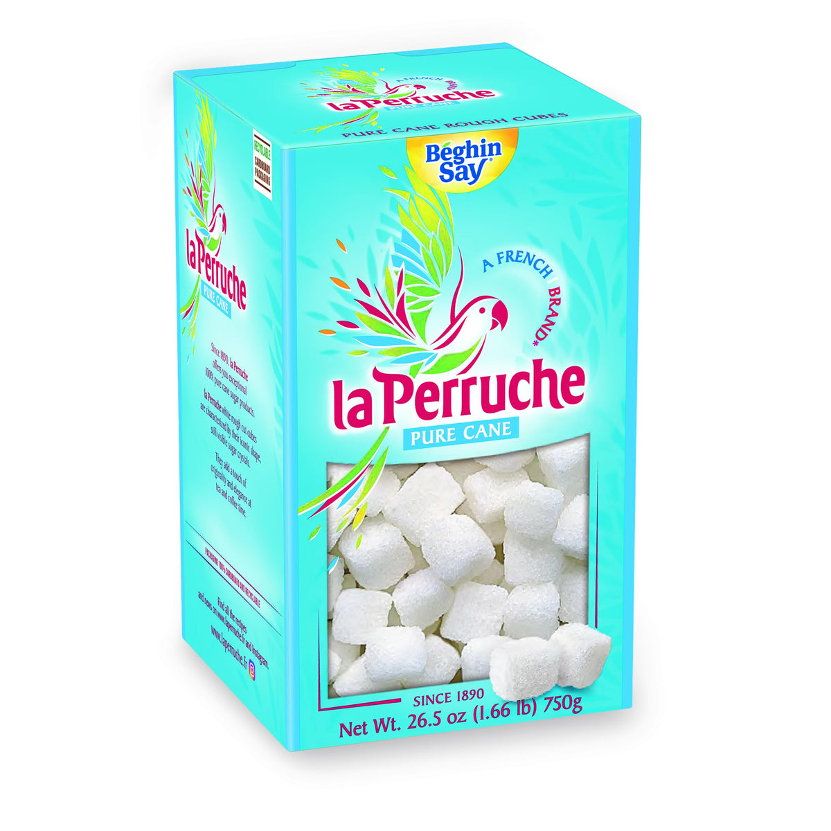 La Perruche pure cane white sugar cubes for premium tea sweetness.