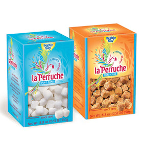 La Perruche white cane sugar cubes in a box, ideal for elegant coffee rituals.