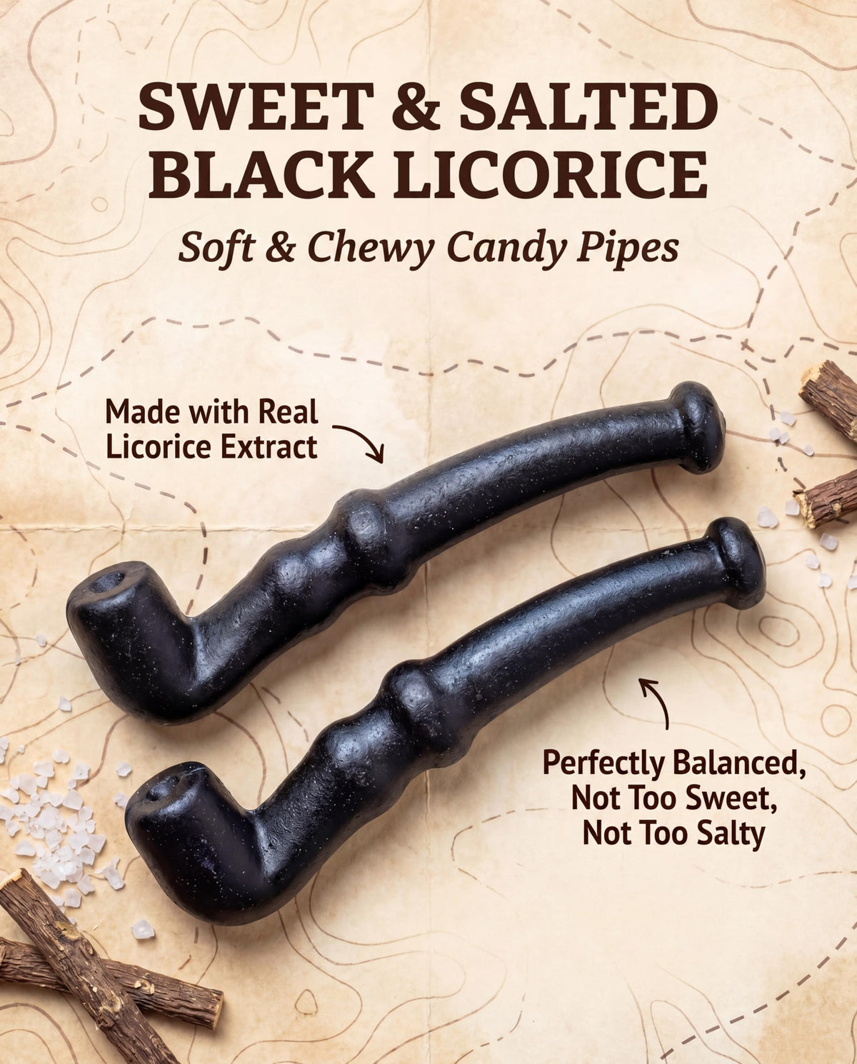 La Pipette Black Licorice Pipes 60-count box, ideal for sharing at gatherings.