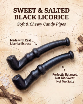 La Pipette Black Licorice Pipes 60-count box, ideal for sharing at gatherings.