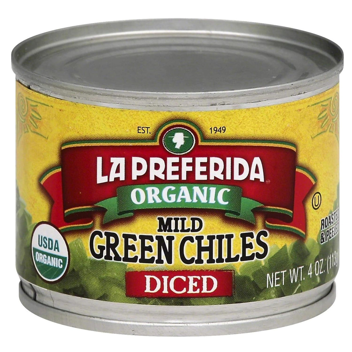 LA PREFERIDA organic diced green chiles ingredients list shown for simple flavor.