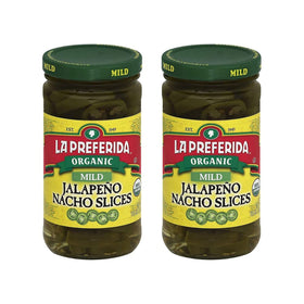 La Preferida organic mid jalapeño nacho slices in jar, tangy flavor with no heat.