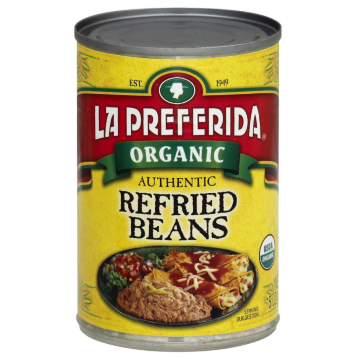 La Preferida Organic Refried Beans creamy-texture close-up shows smooth, versatile refried beans