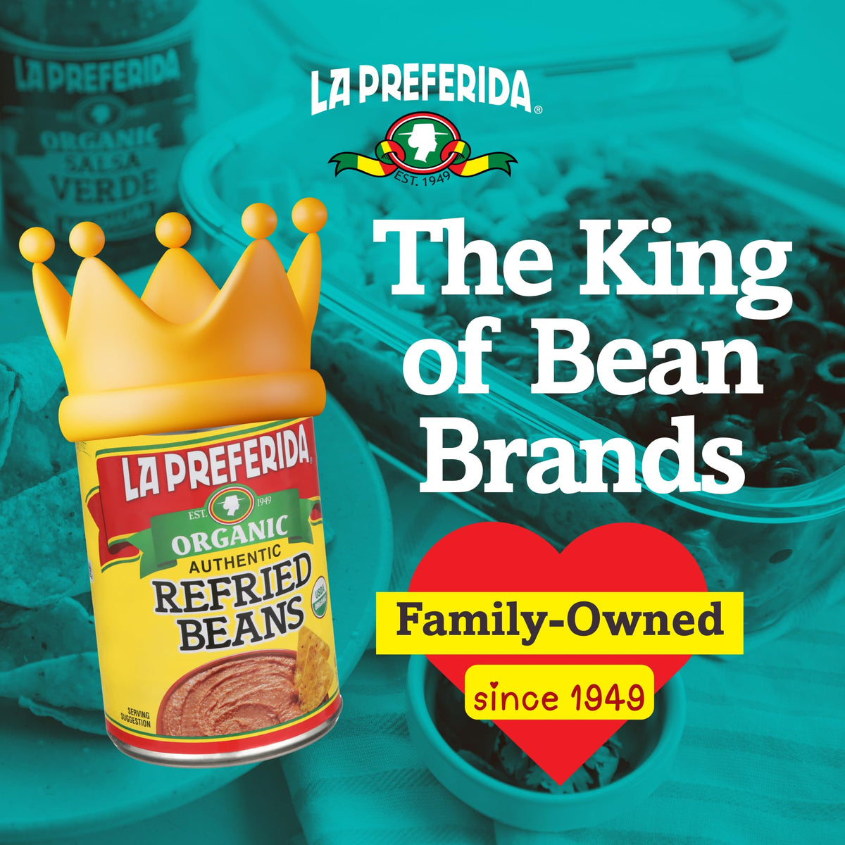 La Preferida Organic Refried Beans pintobeans close-up emphasizes vegan-friendly, lard-free option