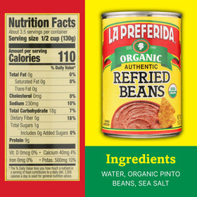 La Preferida Organic Refried Beans served in a dish, ready for dips