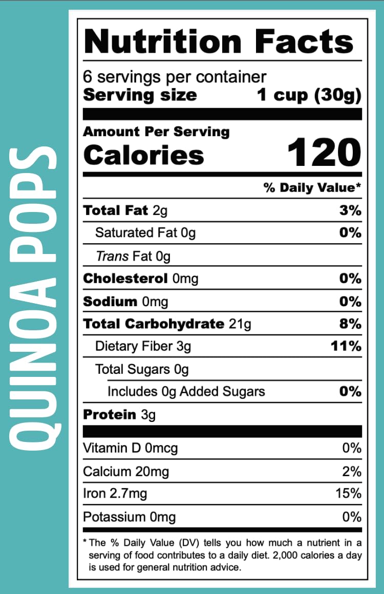 Ingredients highlight: 100% quinoa with no added oil.
