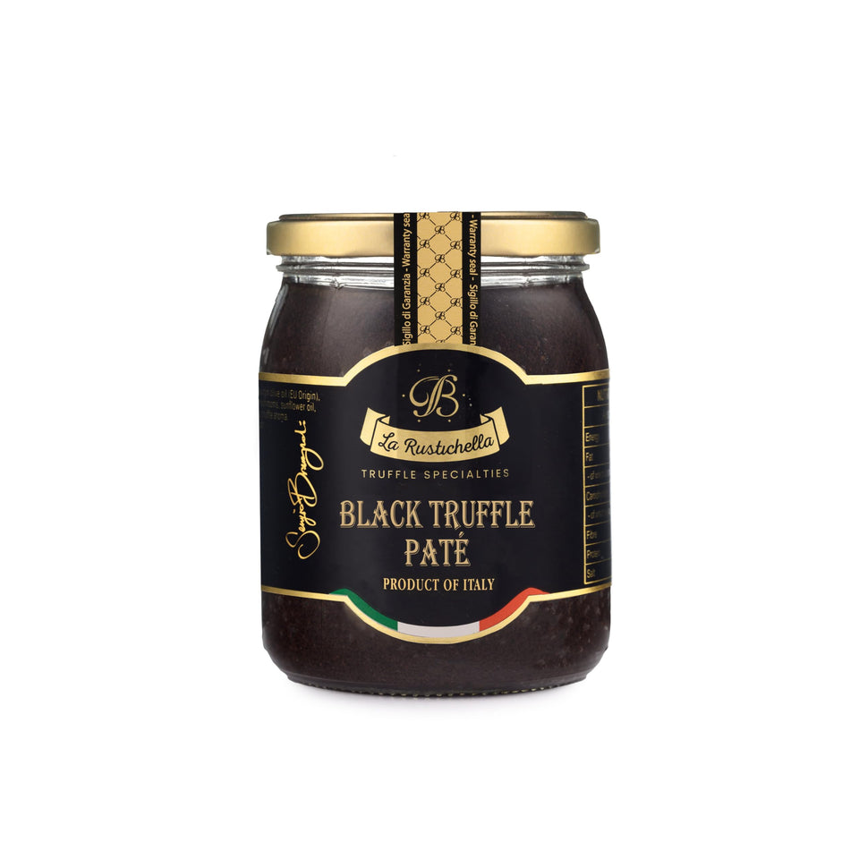 La Rustichella Black Truffle Patè jar close-up showing premium Italian flavor