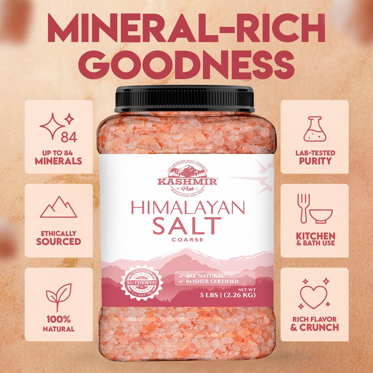 LA SALT CO Kashmir pink salt for bath rituals, promoting relaxation.