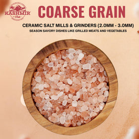 LA SALT CO Kashmir pink Himalayan salt grains close-up, elevating roasted vegetables with natural minerals.
