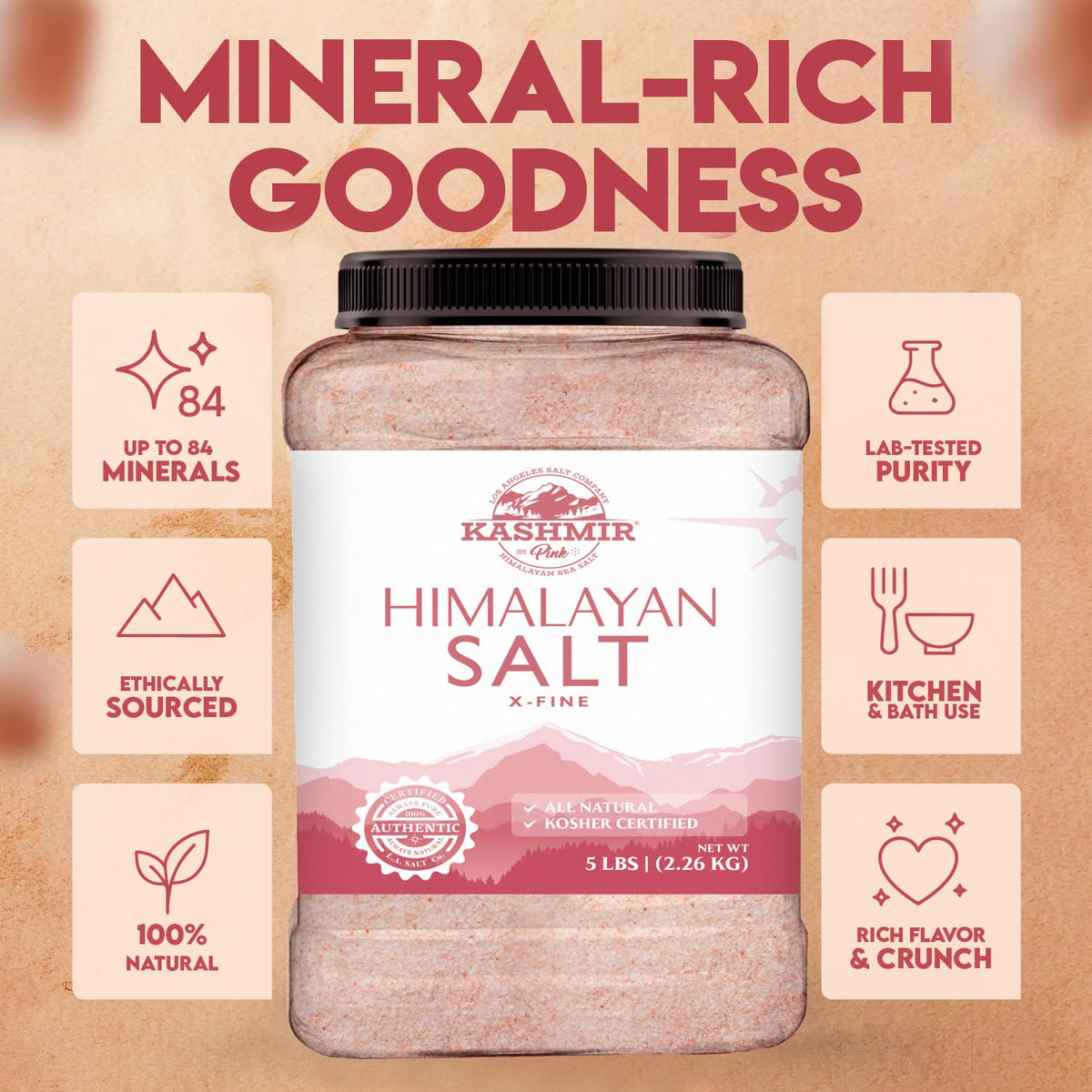 LA SALT CO Kashmir pink salt on popcorn for even flavor.